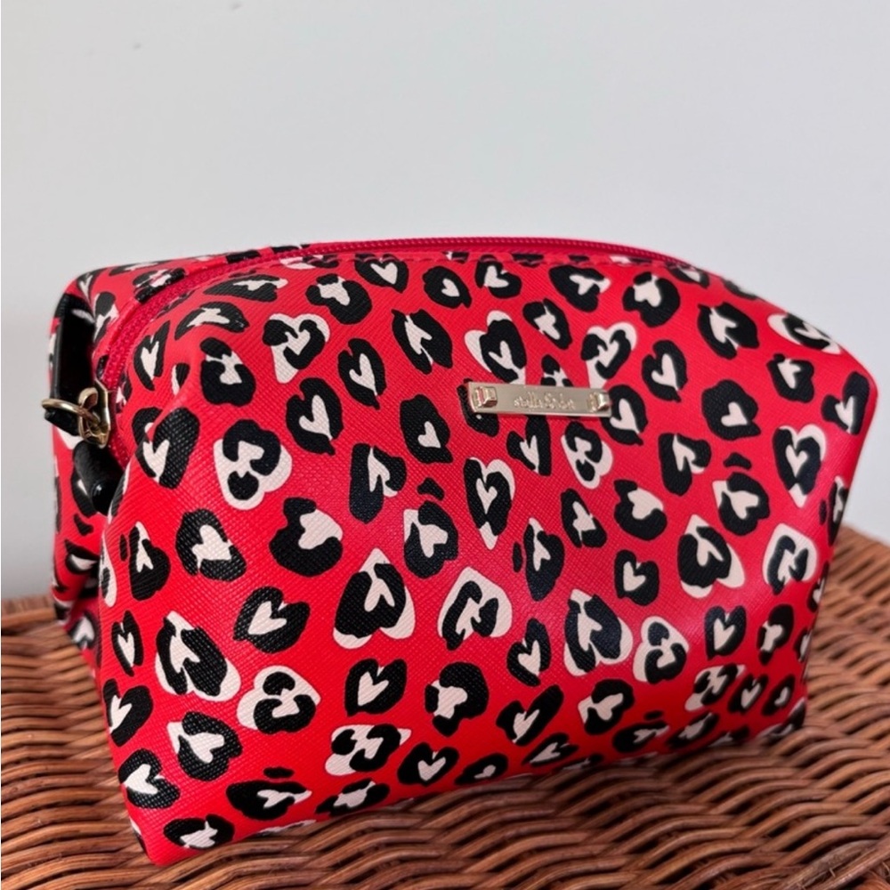 Stella & Dot Women’s Wild Hearts Red Cosmetics Pouf Bag Case